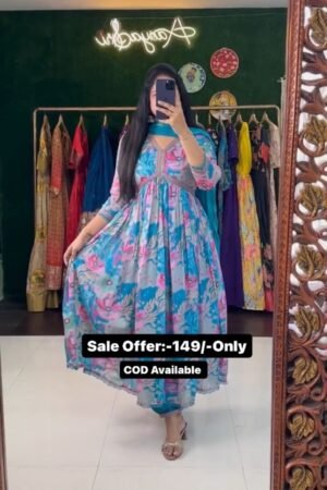 Sky Blue Color Floral Printed Suit Set