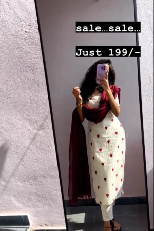 White And Red Cotton Suit Set