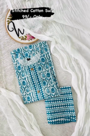 Round Neck Cotton Salwar With Dupatta For Women