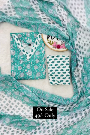 Round Neck Designer Cotton Salwar With Dupatta For Women