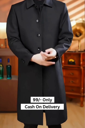 Men's Casual Trench Coat Slim Fit Notched Collar Long Jacket Overcoat Single Breasted Pea Coat wih Pockets