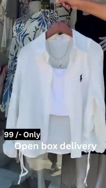 Mint Striped Drawstring Shirt with White Crop Tank - Image 5