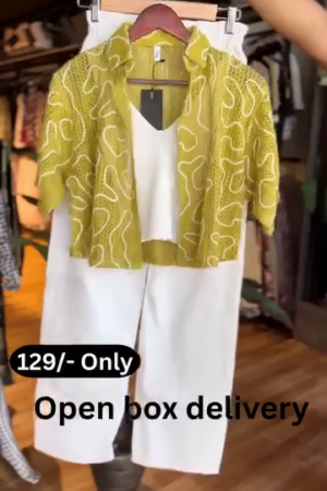 Green Mesh Embroidery Round Neck Elin Co-ord Set