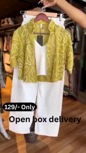 Green Mesh Embroidery Round Neck Elin Co-ord Set