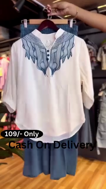 Embroidered High-Low Shirt & Wide-Leg Set - Image 3