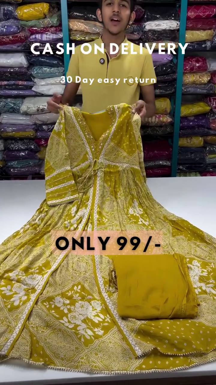 Check Out Our Beautiful Handblock Print Cotton Anaarkali 3pis Dress