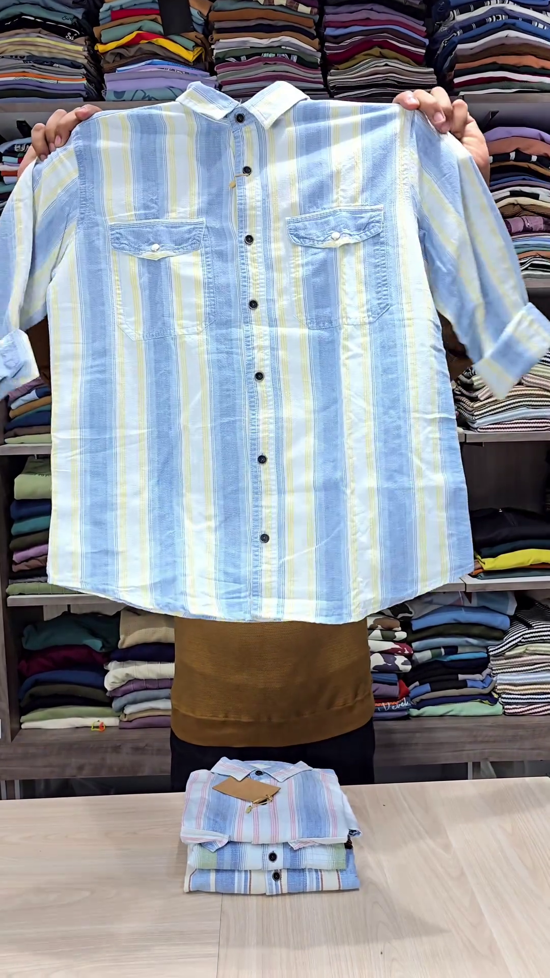 Men Blue Denim Slim Fit Striped Casual Shirt - Image 6