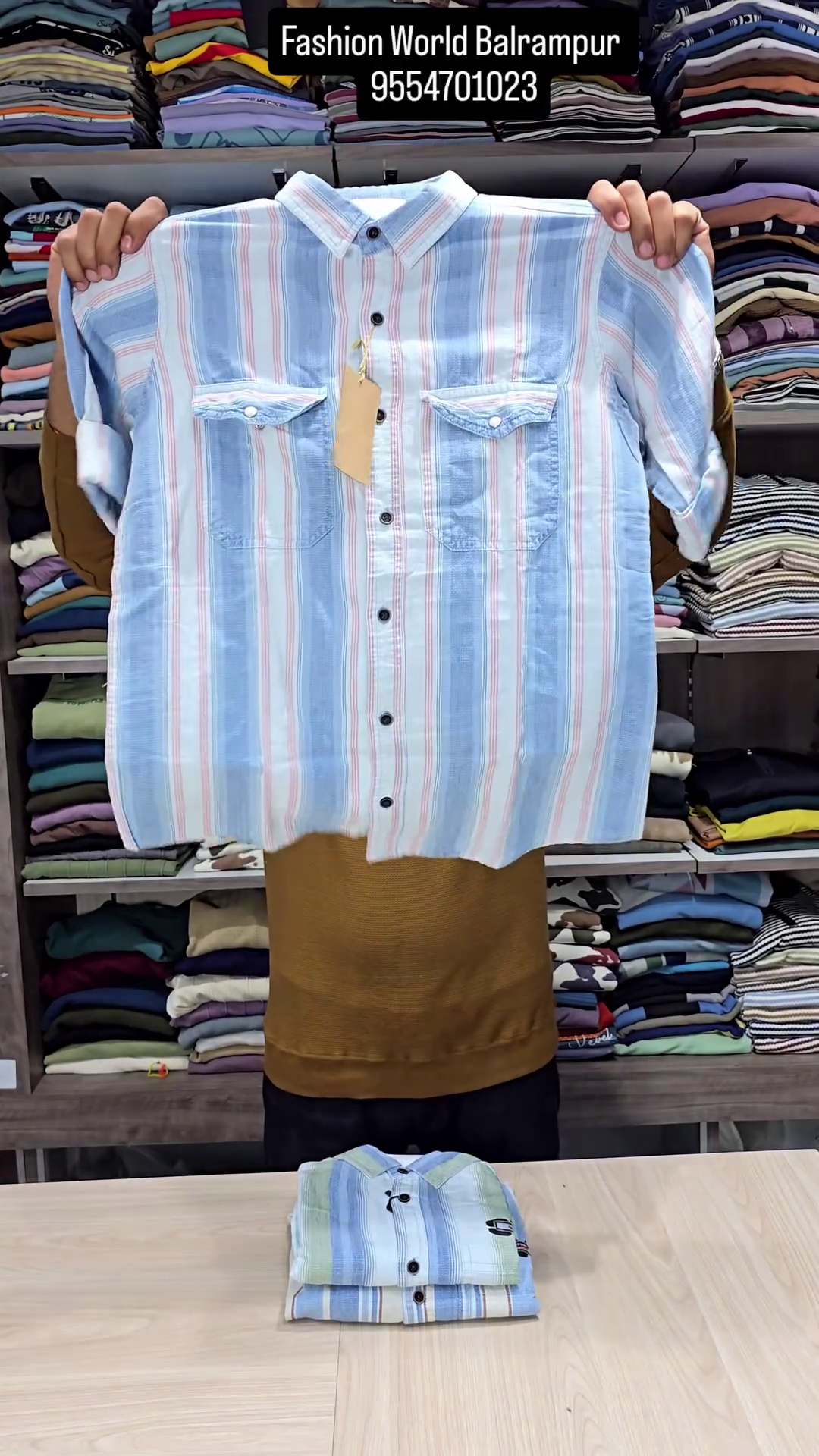Men Blue Denim Slim Fit Striped Casual Shirt - Image 5