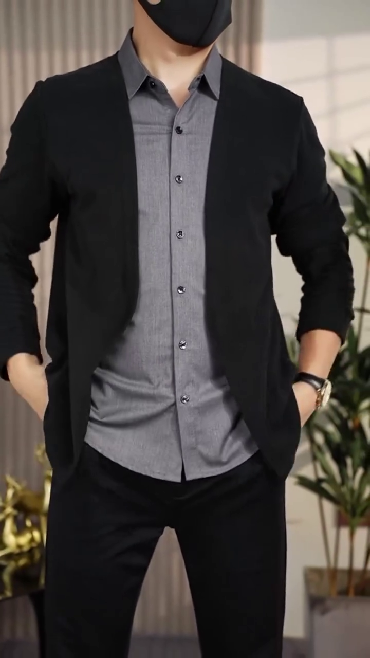 Men'S Patchwork Casual Fake Two-Piece Shirt, Casual Turndown Collar Long-Sleeved Shirt