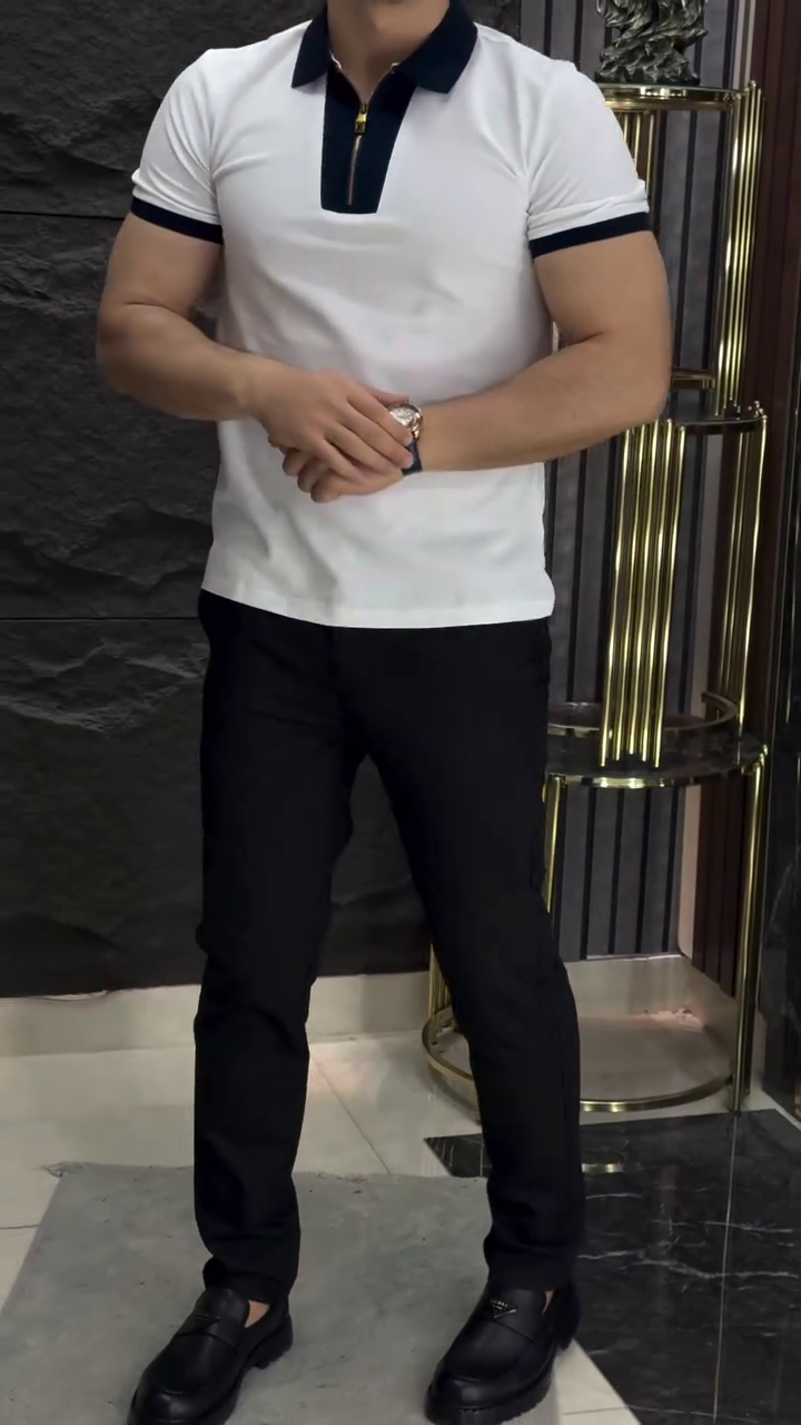 Men Solid Polo Collar Cotton Slim Fit T-shirt