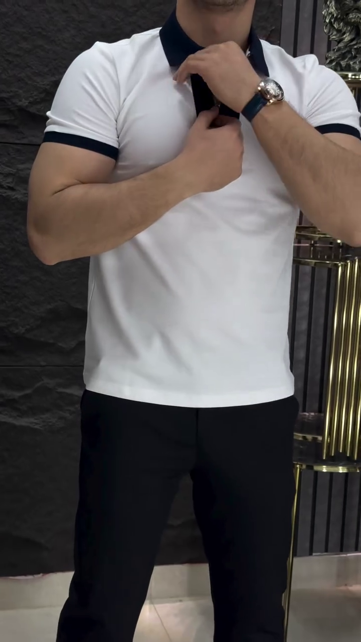 Men Solid Polo Collar Cotton Slim Fit T-shirt - Image 5