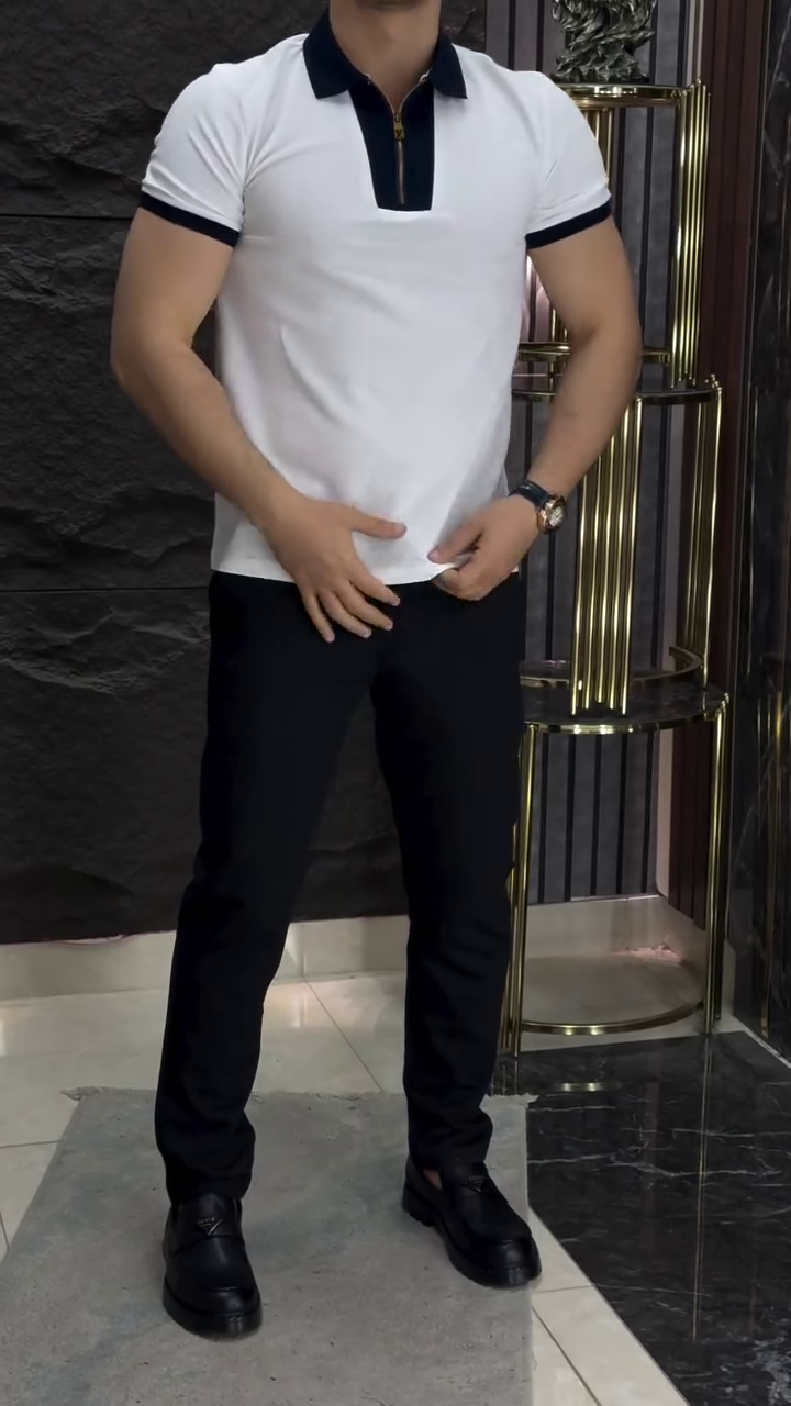 Men Solid Polo Collar Cotton Slim Fit T-shirt - Image 4