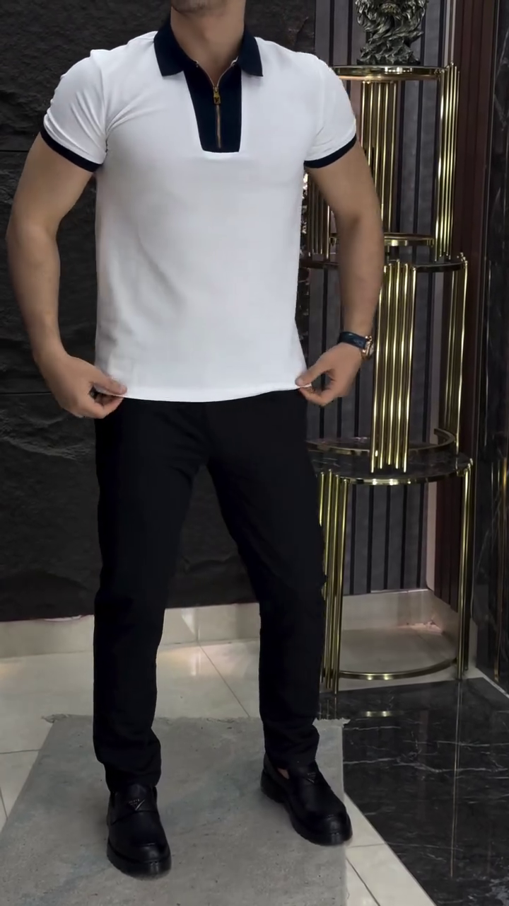 Men Solid Polo Collar Cotton Slim Fit T-shirt - Image 3