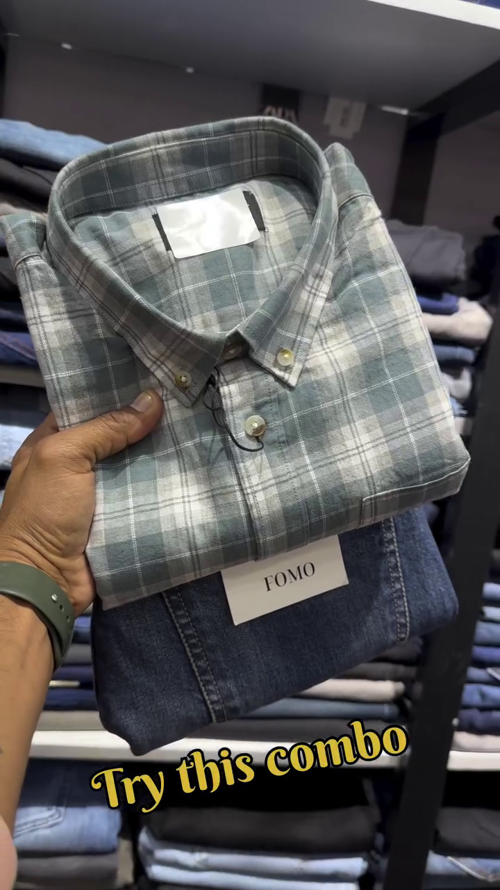 Men Mandarin Collar Buffalo Checked Cotton Relaxed Fit Casual Shirt - Image 11