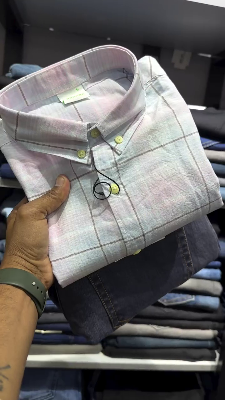 Men Mandarin Collar Buffalo Checked Cotton Relaxed Fit Casual Shirt - Image 10