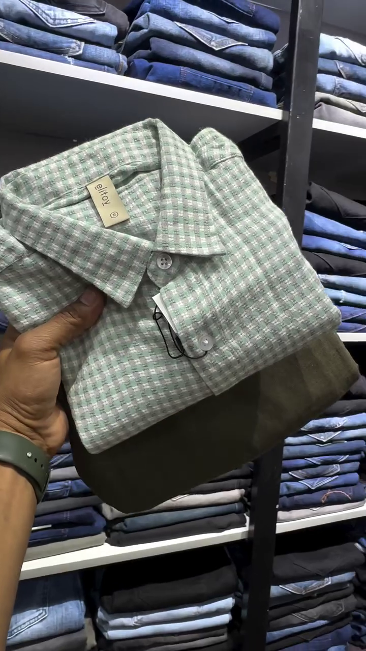 Men Mandarin Collar Buffalo Checked Cotton Relaxed Fit Casual Shirt - Image 9