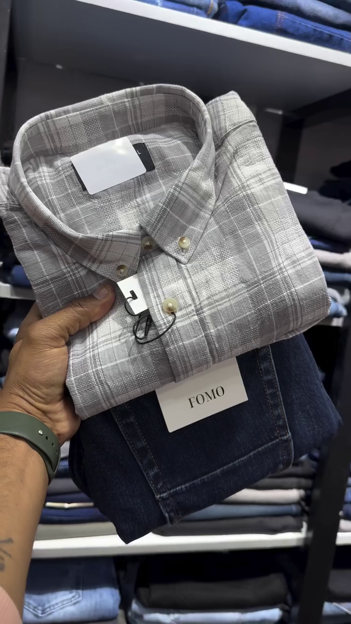 Men Mandarin Collar Buffalo Checked Cotton Relaxed Fit Casual Shirt - Image 4